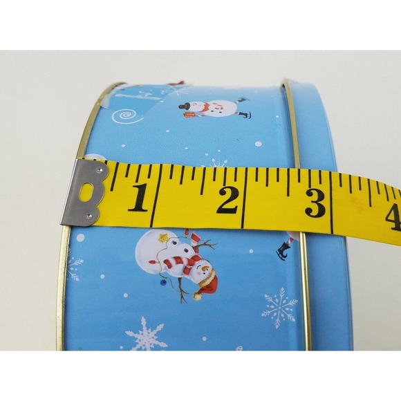Round Christmas Tin with Snowman Snowflakes Repurpose paint decorate canjo - Picture 3 of 12